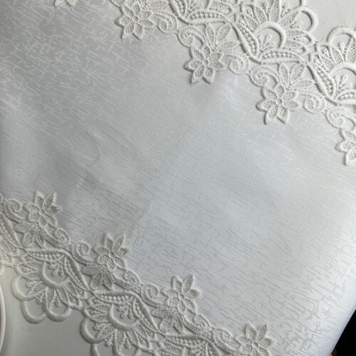 Vit Rektangulär Bordlöpare Spetsmakramé Broderad 180 cm 2