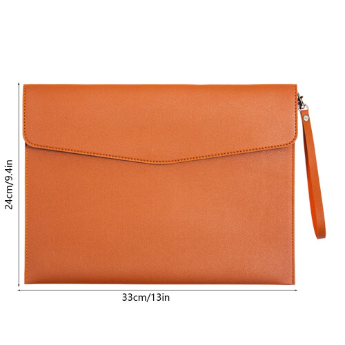 A4 Waterproof Leather File Folder with Hand Strap Orange 2