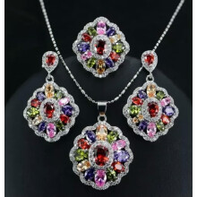 Women's Crystal Jewelry Set Earrings and Necklace Colorful