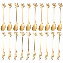 Mini Gold Coffee Spoons and Dessert Forks Set 20-Pc