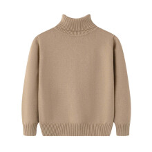 Khaki Crochet Thermal Top for Kids Long Sleeve High Neck