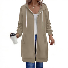 Women's Hooded Longline Sweatshirt with Front Pockets and