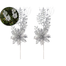 Plastic Simulated Christmas Flowers Silver 2 Pcs