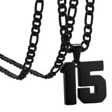 Stainless Steel Sports Necklace Black Number 15