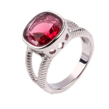 Stainless Steel Square Cubic Zirconia Ring Silver Purple