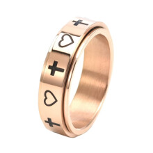 Stainless Steel Heart Cross Rotatable Ring Rose Gold Size 7