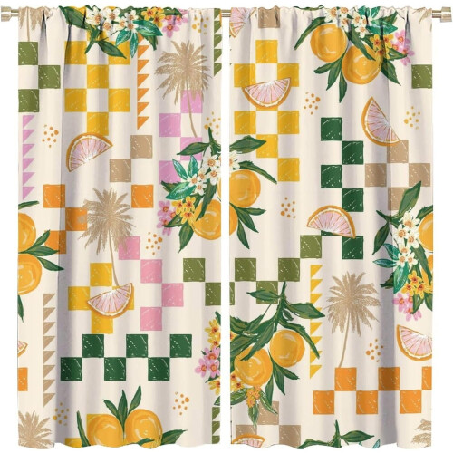 Orange Lemon Curtains Vintage Bohemian Pattern Blackout Rod