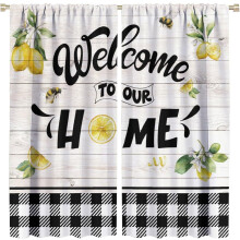 Rustic Lemon Curtains Fruit Floral Design Blackout Rod