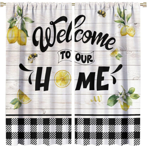 Rustic Lemon Curtains Fruit Floral Design Blackout Rod