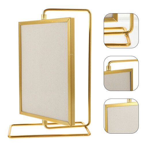 Rotating Picture Holder Golden Iron Square 1 Pack