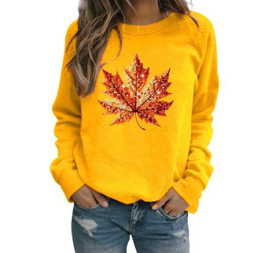 Women's Crewneck Sweatshirt Fall Leaf Graphic Long Sleeve 2