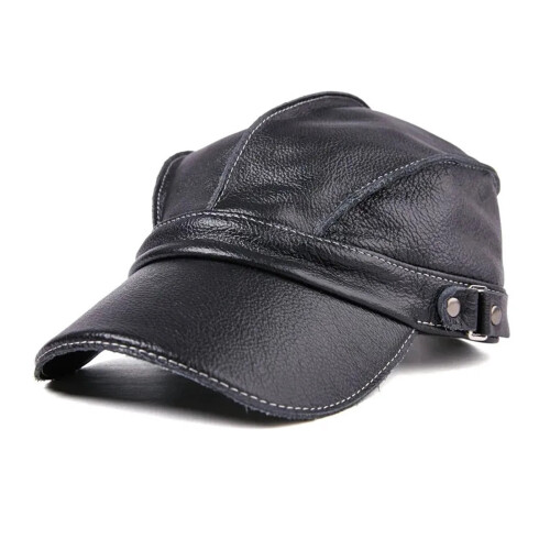 Real Leather Baseball Cap Unisex Black Brown