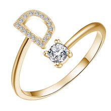 18K Gold Plated Open Initial Ring Adjustable for Women A to