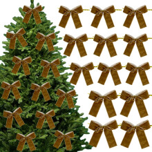 Velvet Christmas Tree Bows Brown 3.35"x3.35" 12 Pcs