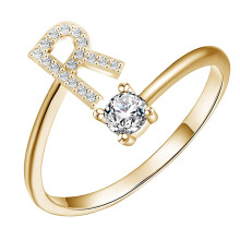 18K Gold Plated Adjustable Open Initial Ring A-Z for Women
