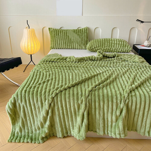Fleece Throw Blanket Green Striped Microfiber 50x60 Inches