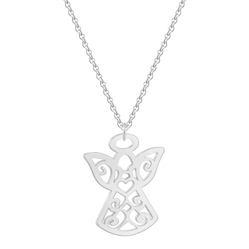 Silver angel pendant necklace unisex handmade