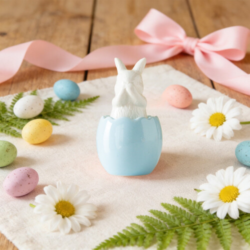 Ceramic Easter Rabbit Figurine Blue Eggshell Glazed 1