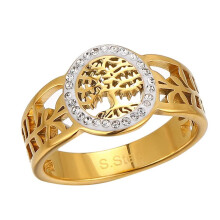 Tree of Life Ring Women Gold Stainless Steel Size 8