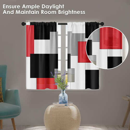 Red Kitchen Curtains Modern Abstract Geometric 26x36 Inch 1