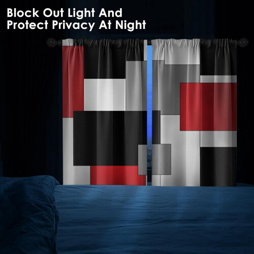 Red Kitchen Curtains Modern Abstract Geometric 26x36 Inch 2