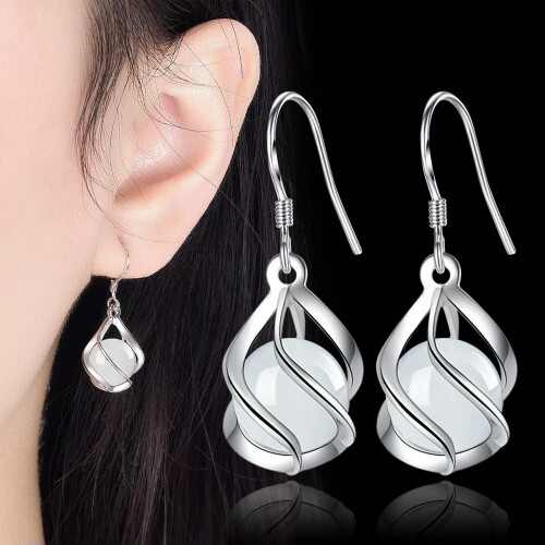 925 Silver Opal Spiral Drop Earrings