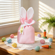 satin gift bag with bunny ears gray pink black red