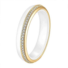 Women's Stainless Steel Ceramic Zirconia Engagement Ring