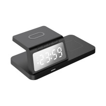 Wireless Charging Station with Digital Alarm Clock 15W Black