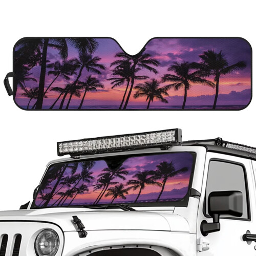 Purple Palm Tree Windshield Sunshade for Jeep Wrangler 1