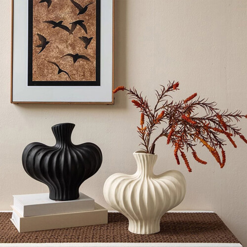 Black Plastic Glazed Flower Vase for Home Decor 1 Piece