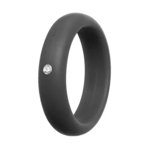 Rhinestone Silicone Wedding Ring Band Dark Grey Size 6