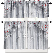 Christmas kitchen curtains and valances set snowflake