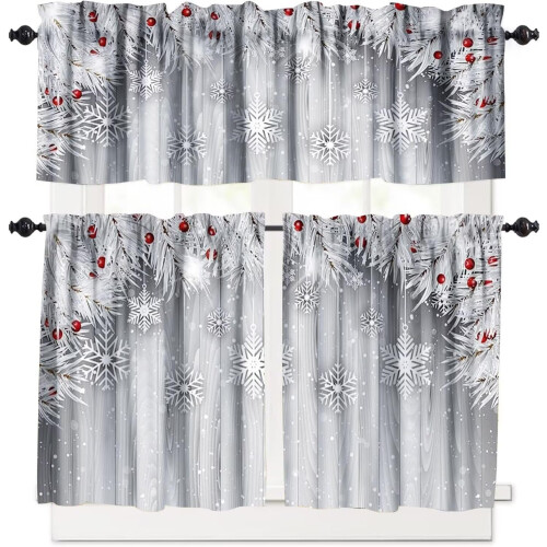 Christmas kitchen curtains and valances set snowflake