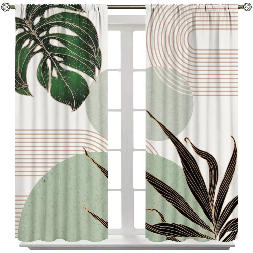 Mid-Century Leaf Curtains Abstract Green Plant Design 1
