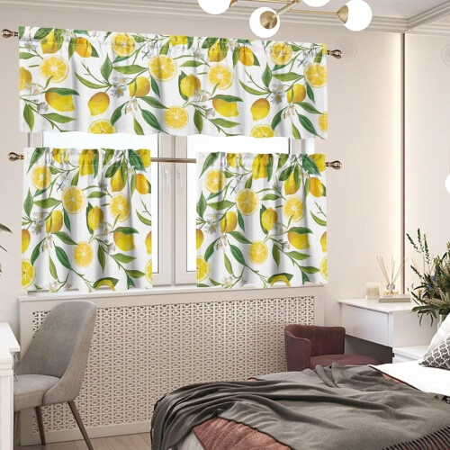 Tropical Lemon Kitchen Curtains and Valance Set 3-Piece 1