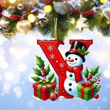 Red Initial Christmas Ornament Acrylic Snowman with Green