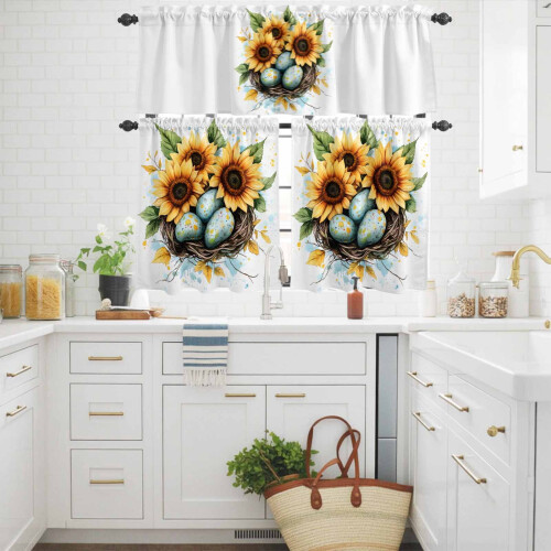 Easter Egg Nest Kitchen Curtains Set Watercolor Green 2