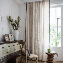 Black and White Cotton Linen Lace Kitchen Curtain Bohemian
