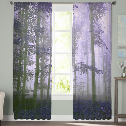 Sheer Curtains Purple Fall Forest Design 52x63 Inch (2