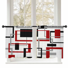 Sheer Curtains Abstract Black Red Geometric 52x54 Inch 2