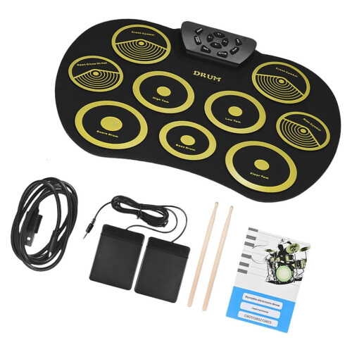 Electronic Drum Set with 9 Pads, Built-in Speaker and