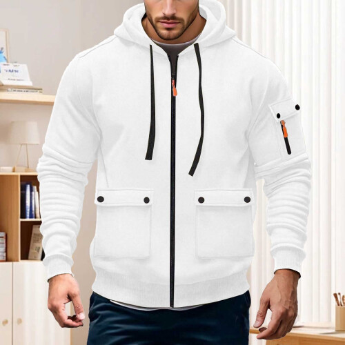 Men's Winter Coat Waterproof Lined Hooded Jacket White 1