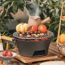 Cast Iron Round Charcoal Grill Portable Outdoor Cooking