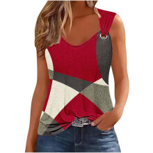 Women's Summer Tank Top Color Block Print Sleeveless Round