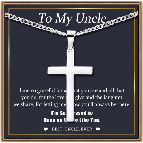 Cross Necklace Silver Cuban Link Chain for Men
