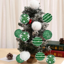 Flocked Christmas Ornaments Set Green Foam 12-Piece