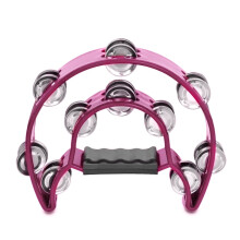 Half Moon Musical Tambourine Pink Double Row Jingles