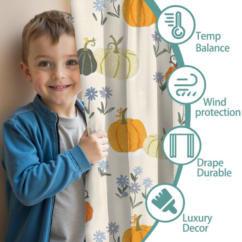 Pumpkin Pattern Kitchen Curtains Set of 2 Tier Rod Pocket 2