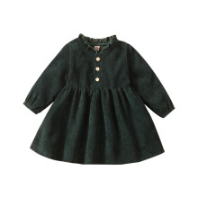 Corduroy Dress for Girls Long Sleeve Solid Color Button